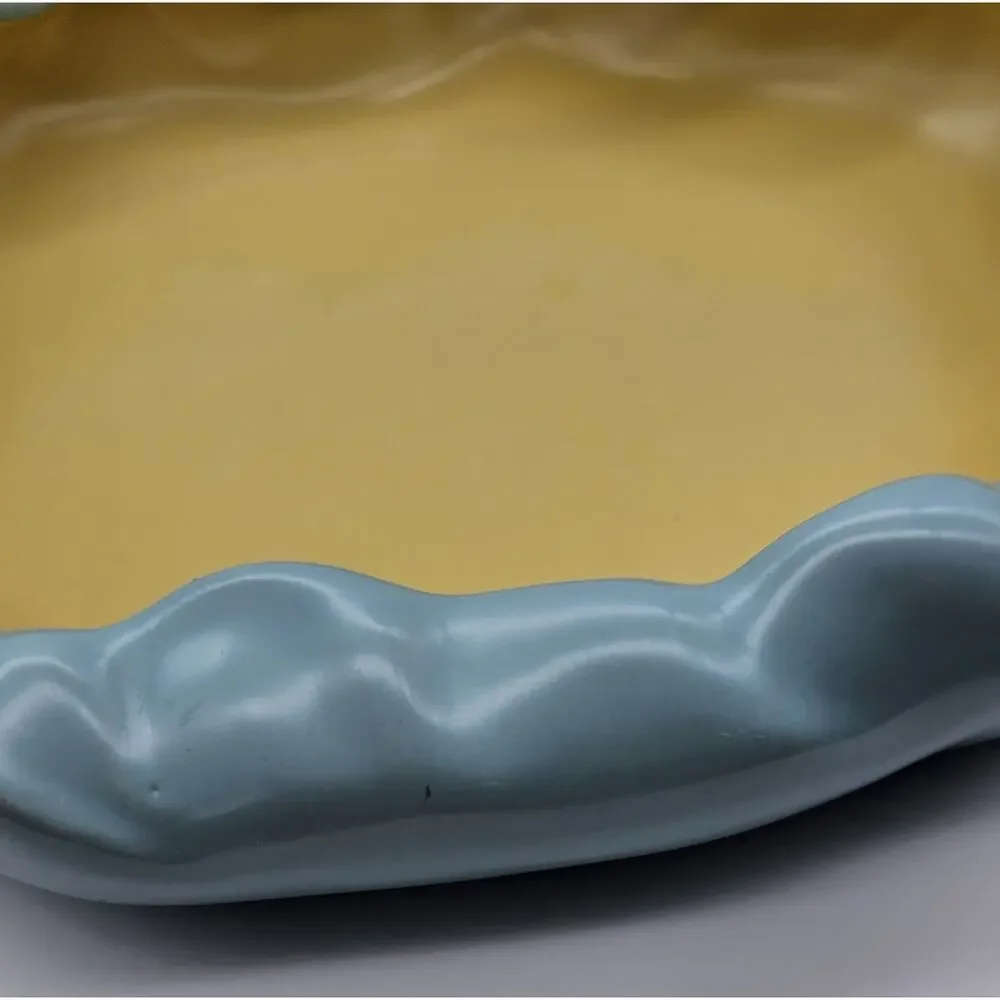 Vintage Metlox PoppyTrail Blue & Yellow Free Form Centerpiece Bowl MCM USA